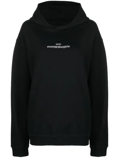 Maison Margiela Logo Cotton Hoodie In Black