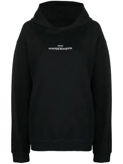 Maison Margiela Logo Cotton Hoodie In Black