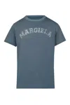 Maison Margiela Blue Crewneck T-shirt With Logo Lettering Print In Cotton Woman
