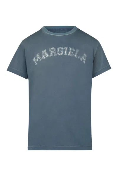 MAISON MARGIELA LOGO COTTON JERSEY T-SHIRT WOMAN BLUE