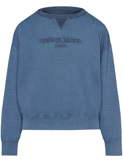 Maison Margiela Logo Cotton Sweatshirt In Blue