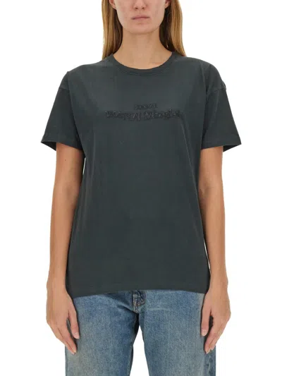 Maison Margiela Logo Embroidered Cotton T-shirt In Green