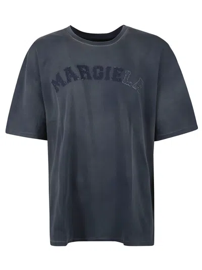 Maison Margiela Logo Embroidered Dyed T-shirt In Blue
