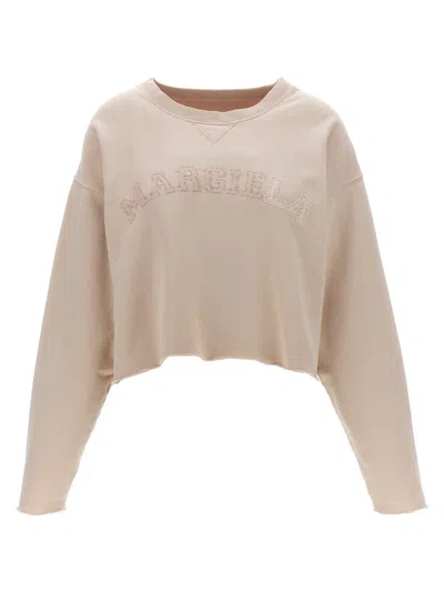 Maison Margiela Mm1 Cropped Oversized Sweatshirt With Raw Hem In Neutral