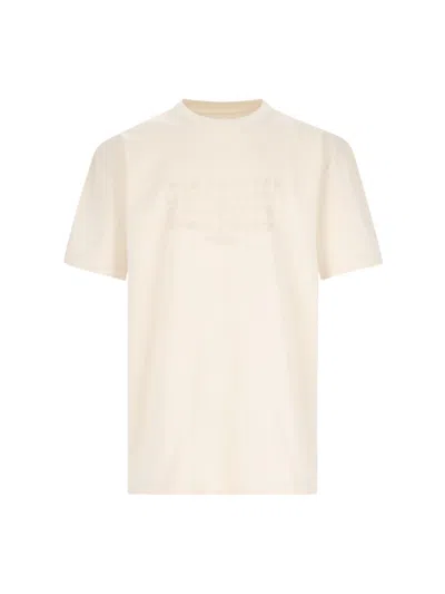 Maison Margiela Logo Embroidery T-shirt In Beige Cotton Jersey In Neutral