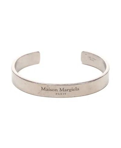 Maison Margiela Logo-engraved Cuff Bracelet In Metallic