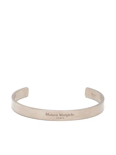 Maison Margiela Logo-engraved Cuff Bracelet In Silver