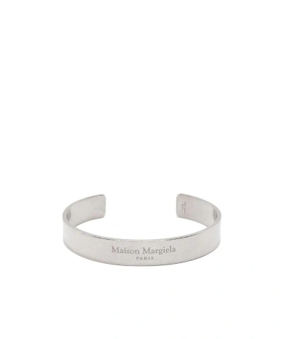 Maison Margiela Logo Engraved Cuff Bracelet In White