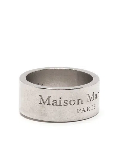 Maison Margiela Logo-engraved Silver-tone Ring In Metallic