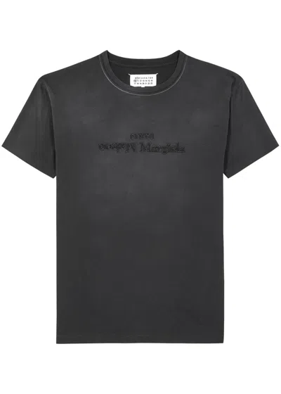 Maison Margiela Logo-embroidered Cotton-jersey T-shirt In Black