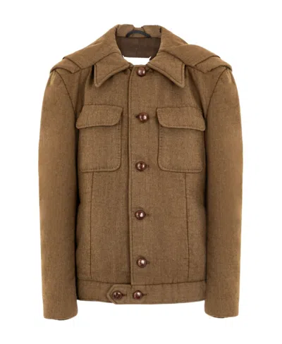 Maison Margiela Logo Hooded Casual Jacket In Brown