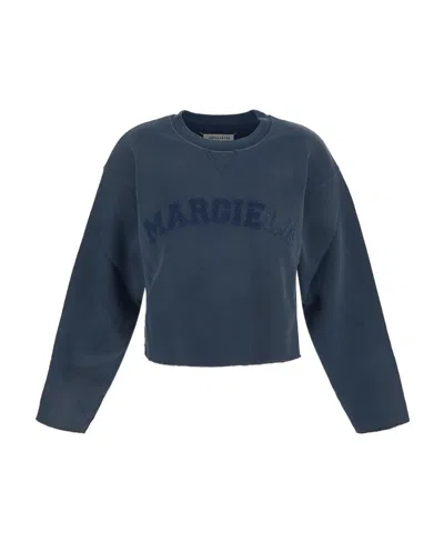 Maison Margiela Logo-patch Cropped Sweatshirt In Blue