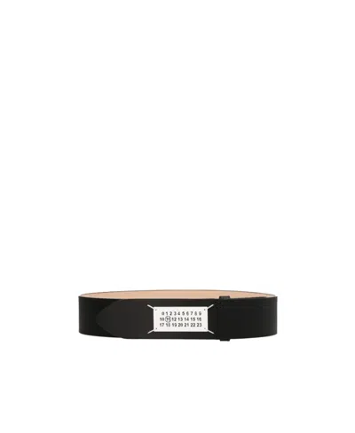 Maison Margiela Black Leather Belt With Logo Detail In Nero