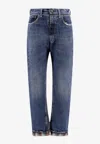 Maison Margiela Men Cotton Jeans With Wool Madras Details In Blue