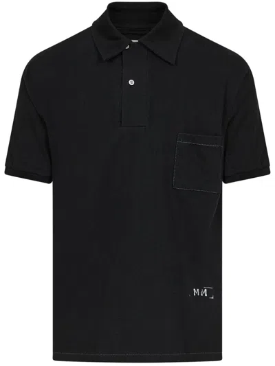 Maison Margiela Logo Cotton Polo Shirt In Black