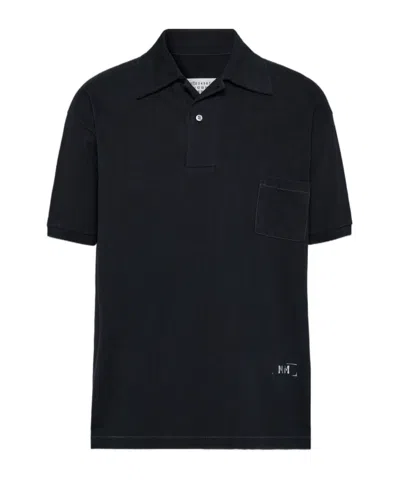 Maison Margiela Logo-print Polo Shirt In Black