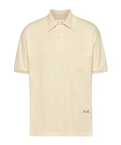 Maison Margiela Logo-print Polo Shirt In Nude
