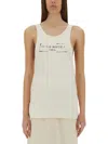 Maison Margiela Beige Top With Wide Neckline And Logo Printed On The Front In Viscose And Cotton Blend Woman In Beige