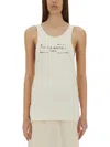 Maison Margiela Beige Top With Wide Neckline And Logo Printed On The Front In Viscose And Cotton Blend Woman In Beige