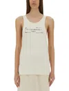 Maison Margiela Beige Top With Wide Neckline And Logo Printed On The Front In Viscose And Cotton Blend Woman In Beige