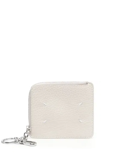 Maison Margiela Logo-print Zipped Leather Wallet In Neutrals