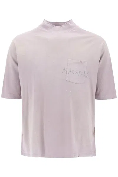 Maison Margiela Logo Printed High-neck T-shirt In Lilac