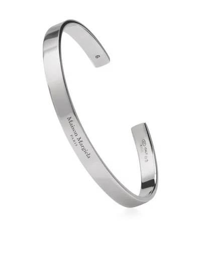 Maison Margiela Logo Reference Cuff Bracelet In Silver