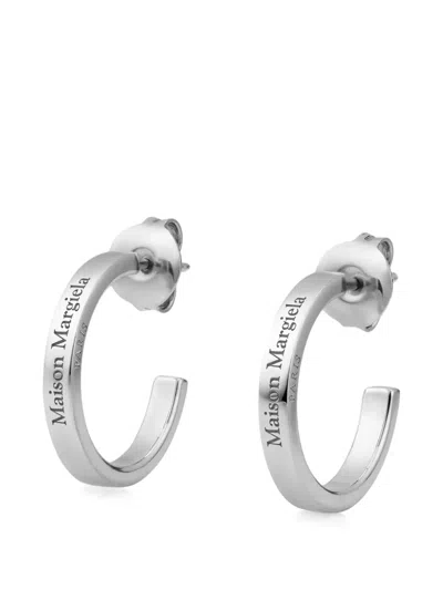Maison Margiela Signature Hoop Logo Detail Earrings In Gray