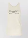 Maison Margiela Beige Top With Wide Neckline And Logo Printed On The Front In Viscose And Cotton Blend Woman