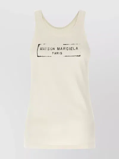 MAISON MARGIELA LOGO RIBBED TANK TOP WITH SIDE SLIT