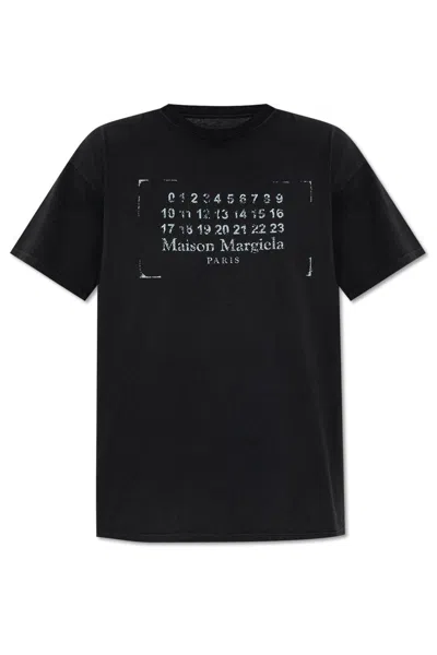 Maison Margiela Logo Stamped Crewneck T-shirt In Washed Black