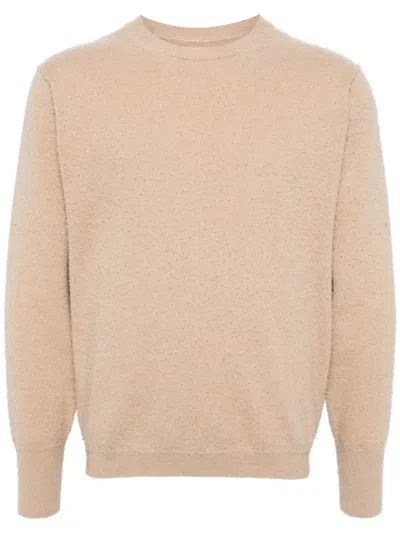 Maison Margiela Logo-stitched Piled-finish Jumper In Neutrals