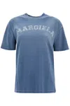 Maison Margiela Blue Crewneck T-shirt With Logo Lettering Print In Cotton Woman