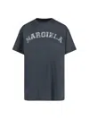 Maison Margiela Blue Crewneck T-shirt With Logo Lettering Print In Cotton Woman