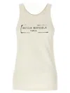 Maison Margiela Beige Top With Wide Neckline And Logo Printed On The Front In Viscose And Cotton Blend Woman