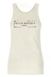 Maison Margiela Beige Top With Wide Neckline And Logo Printed On The Front In Viscose And Cotton Blend Woman