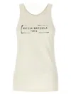 Maison Margiela Beige Top With Wide Neckline And Logo Printed On The Front In Viscose And Cotton Blend Woman In White
