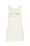 Maison Margiela Beige Top With Wide Neckline And Logo Printed On The Front In Viscose And Cotton Blend Woman
