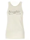 Maison Margiela Beige Top With Wide Neckline And Logo Printed On The Front In Viscose And Cotton Blend Woman In Beige