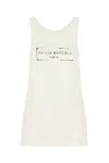 Maison Margiela Beige Top With Wide Neckline And Logo Printed On The Front In Viscose And Cotton Blend Woman In Beige