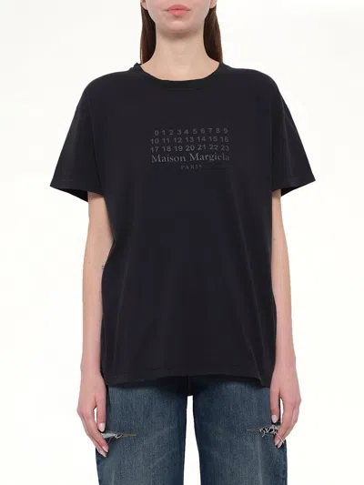 Maison Margiela Women Black Logo-print T-shirt, S Luxury T-shirts For Women Darveys In Multi