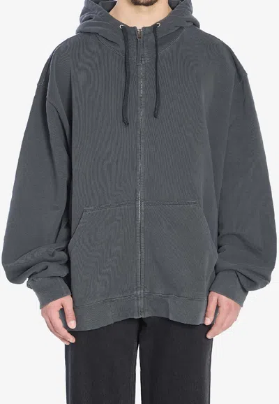 Maison Margiela Logo Zip-up Hooded Sweatshirt In Gray