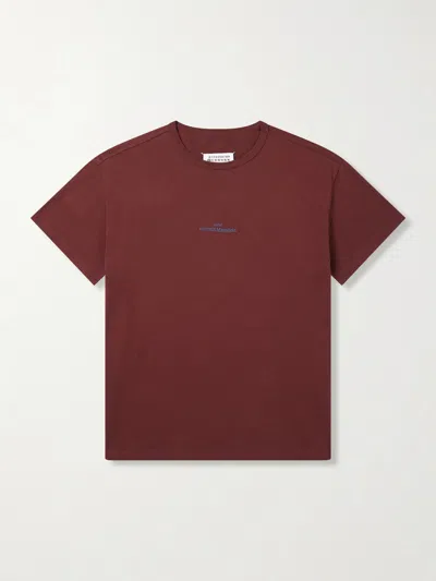 Maison Margiela Logo-embroidered Cotton-jersey T-shirt In Burgundy
