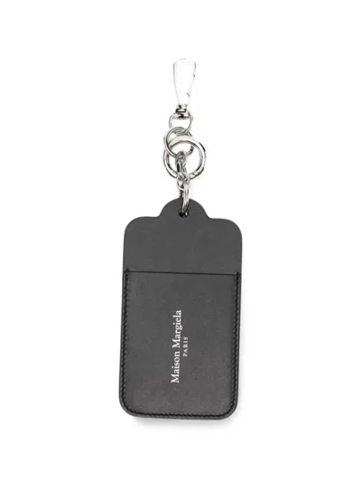 Maison Margiela Logo-print Leather Keyring In Black
