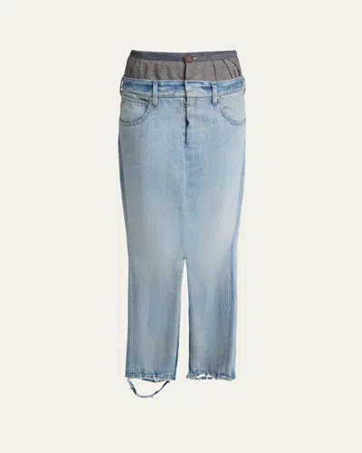 Maison Margiela Long Hybrid Denim Skirt In Lightblue