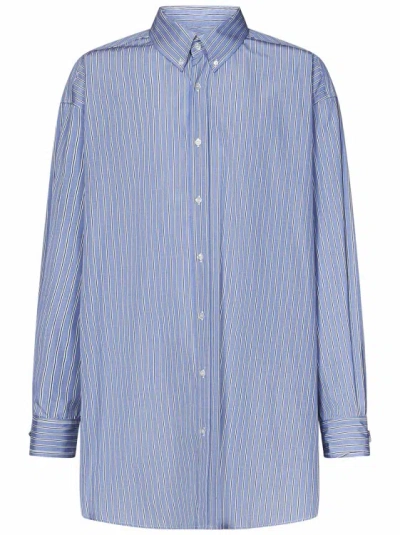 Maison Margiela Long Oxford Shirt In Blue