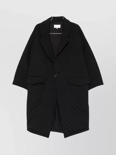 Maison Margiela Long Quilted Nylon Coat Featuring Pockets In Black