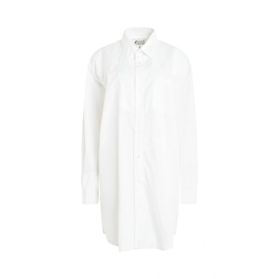 Maison Margiela Long Sleeve Cotton Poplin Shirt In White