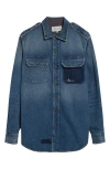 Maison Margiela Used-effect Cotton Denim Shirt With Unique Badges In Blue