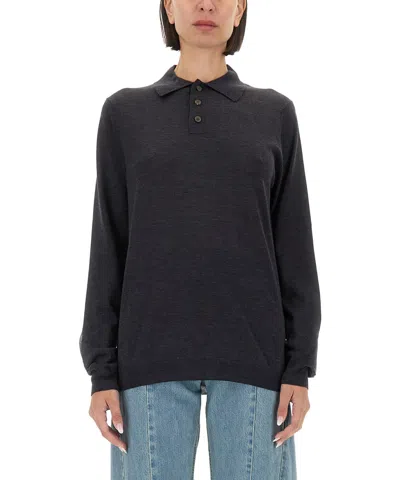 Maison Margiela Long Sleeve Polo Shirt In Grey